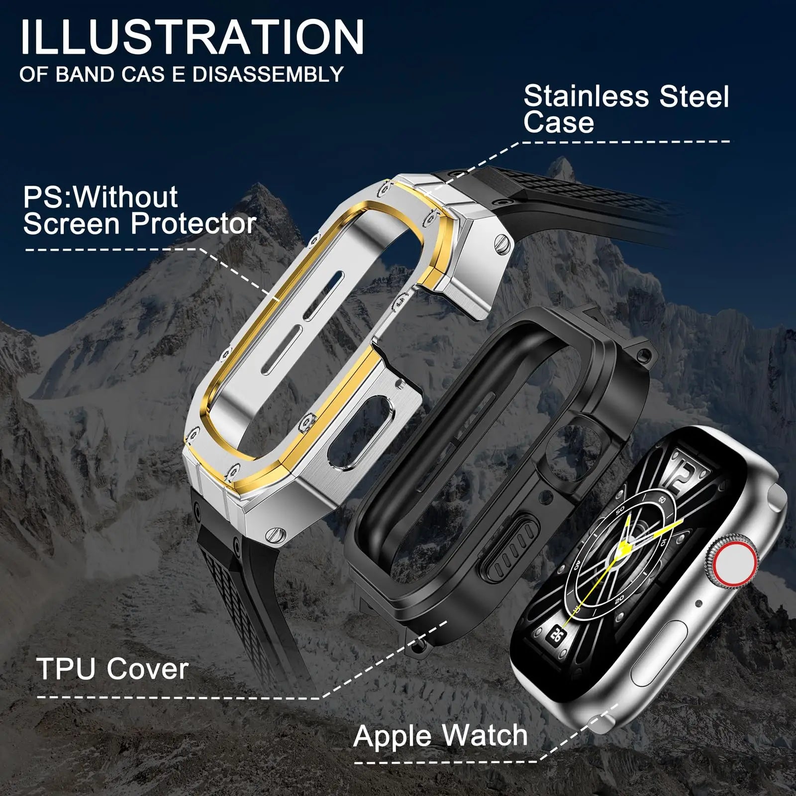 Protective Metal Bumper Case with Rubber Band for Apple Watch