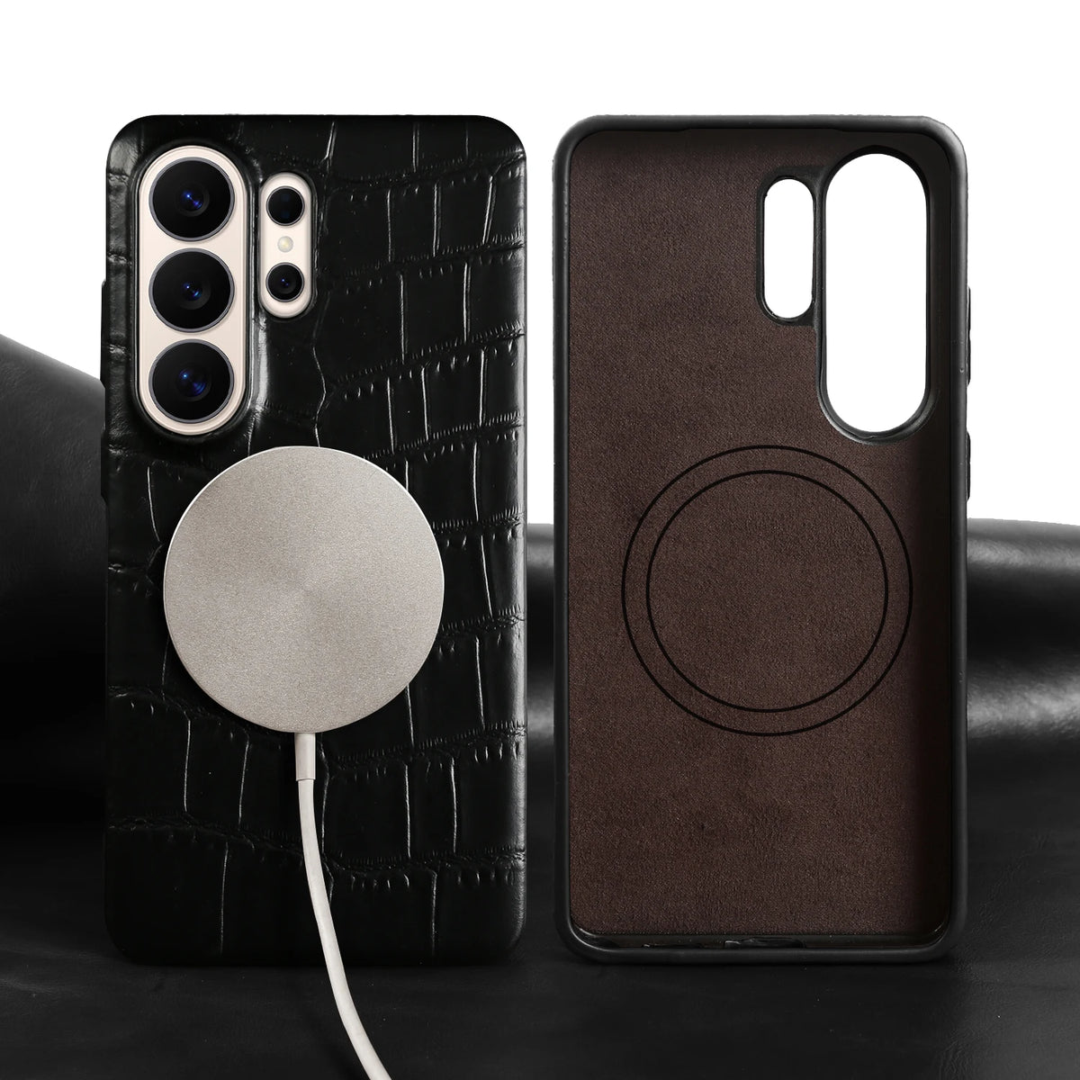 Genuine Leather Magnetic Case with Ring for Samsung Galaxy S23 Series