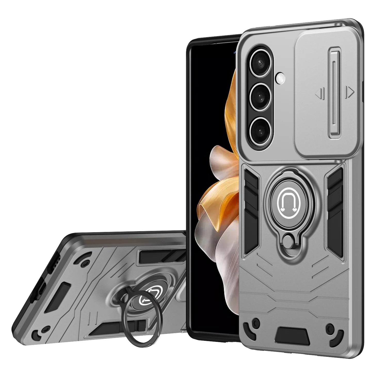 TPU Sliding Camera Shield Case with 360° Rotatable Ring Kickstand for Samsung Galaxy S25 Series