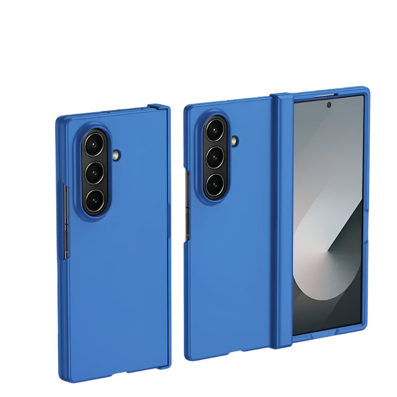 Blue phone case shown from multiple angles on a white background