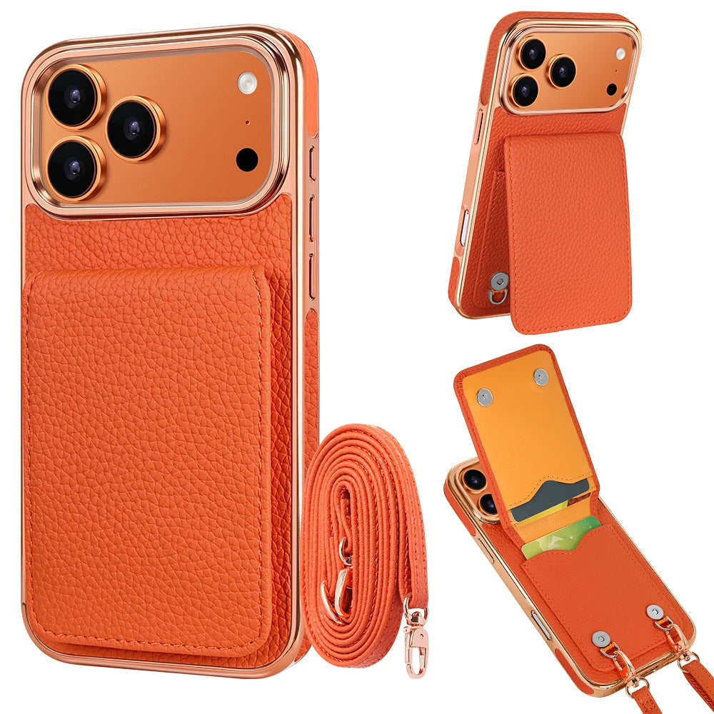 Leather Crossbody Wallet Case with Detachable Shoulder Strap for iPhone 18 Series