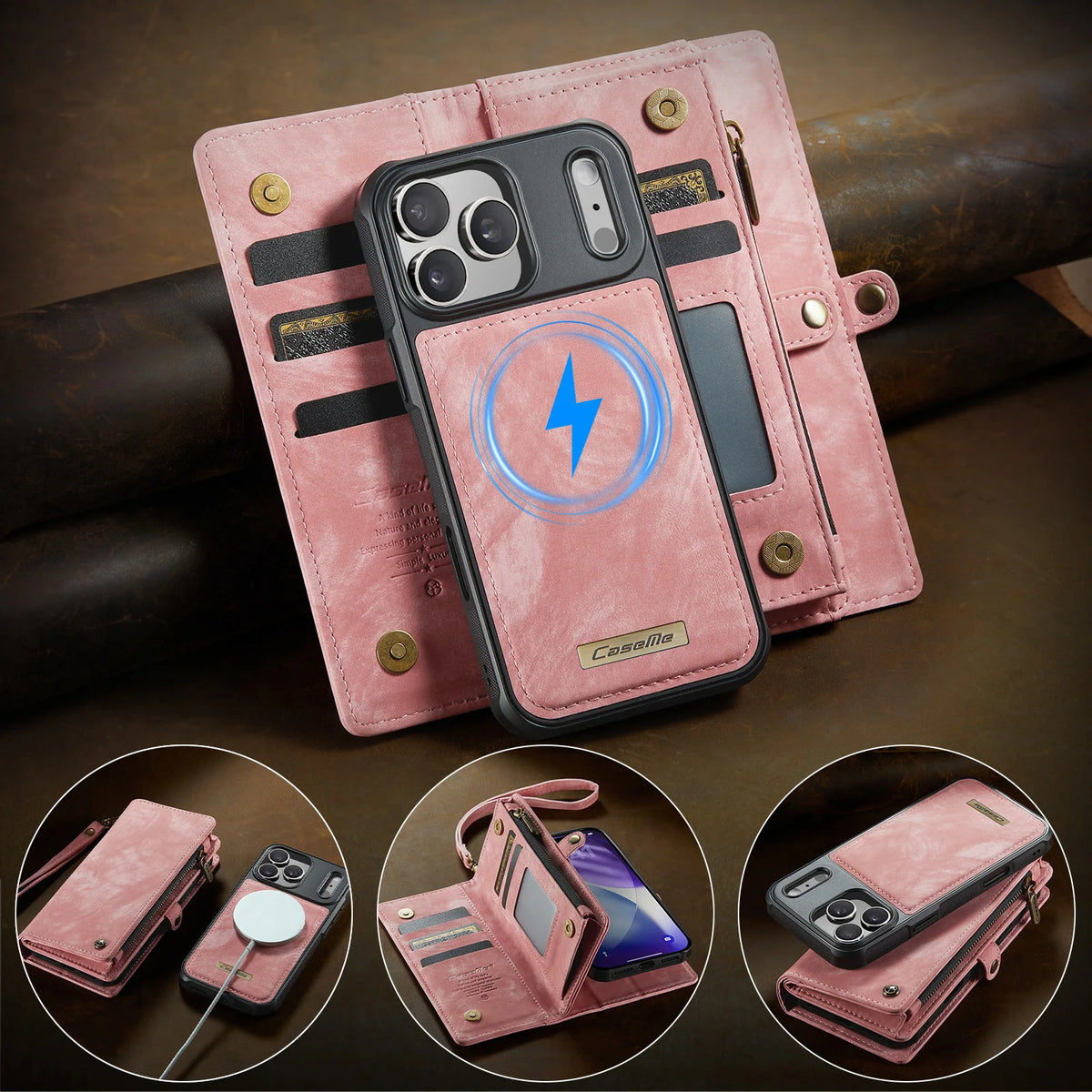 Leather Wallet Case with Zippered Coin Pouch for iPhone 18 Series