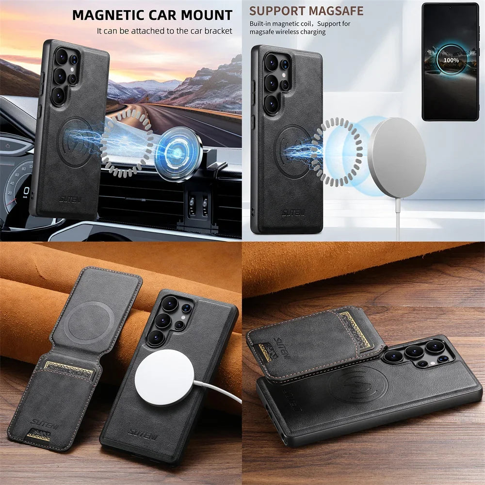Samsung Galaxy S25 Ultra Magnetic PU Leather Case with Detachable Card Holder