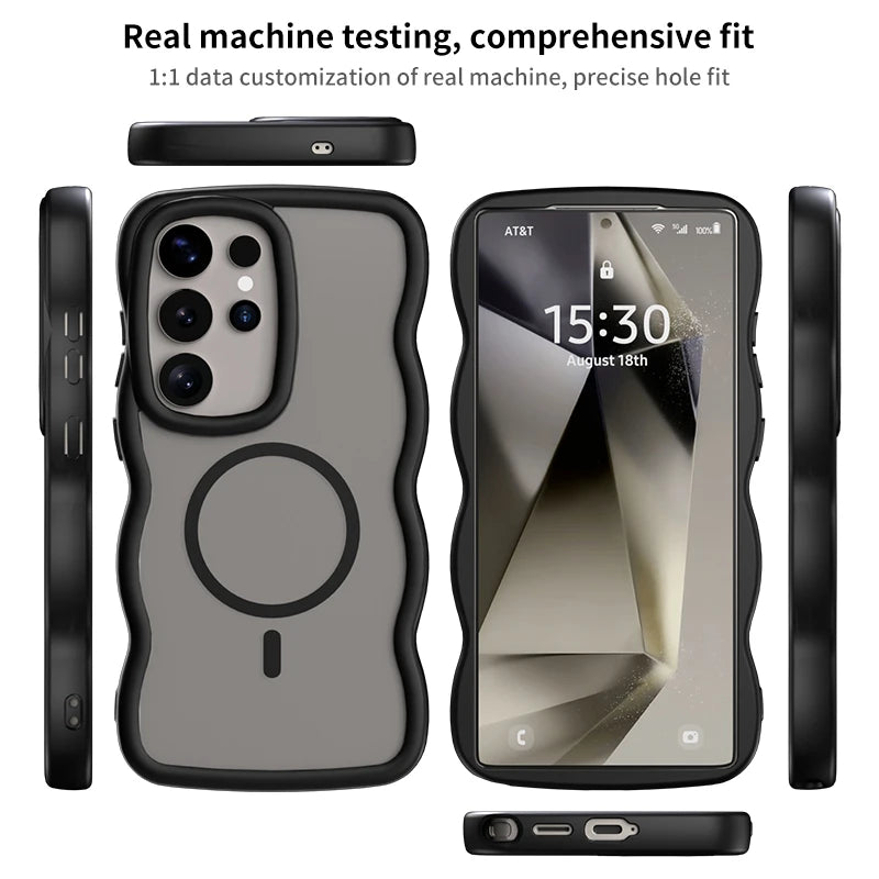 Luxury Wavy Frame Matte Translucent Magnetic Case for Samsung Galaxy S25 Series