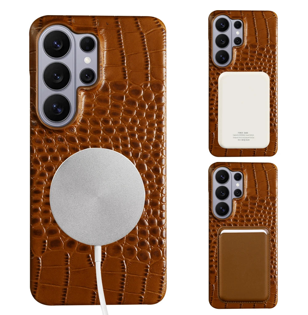 Crocodile Embossed Leather Magnetic Case for Samsung Galaxy S26 Series