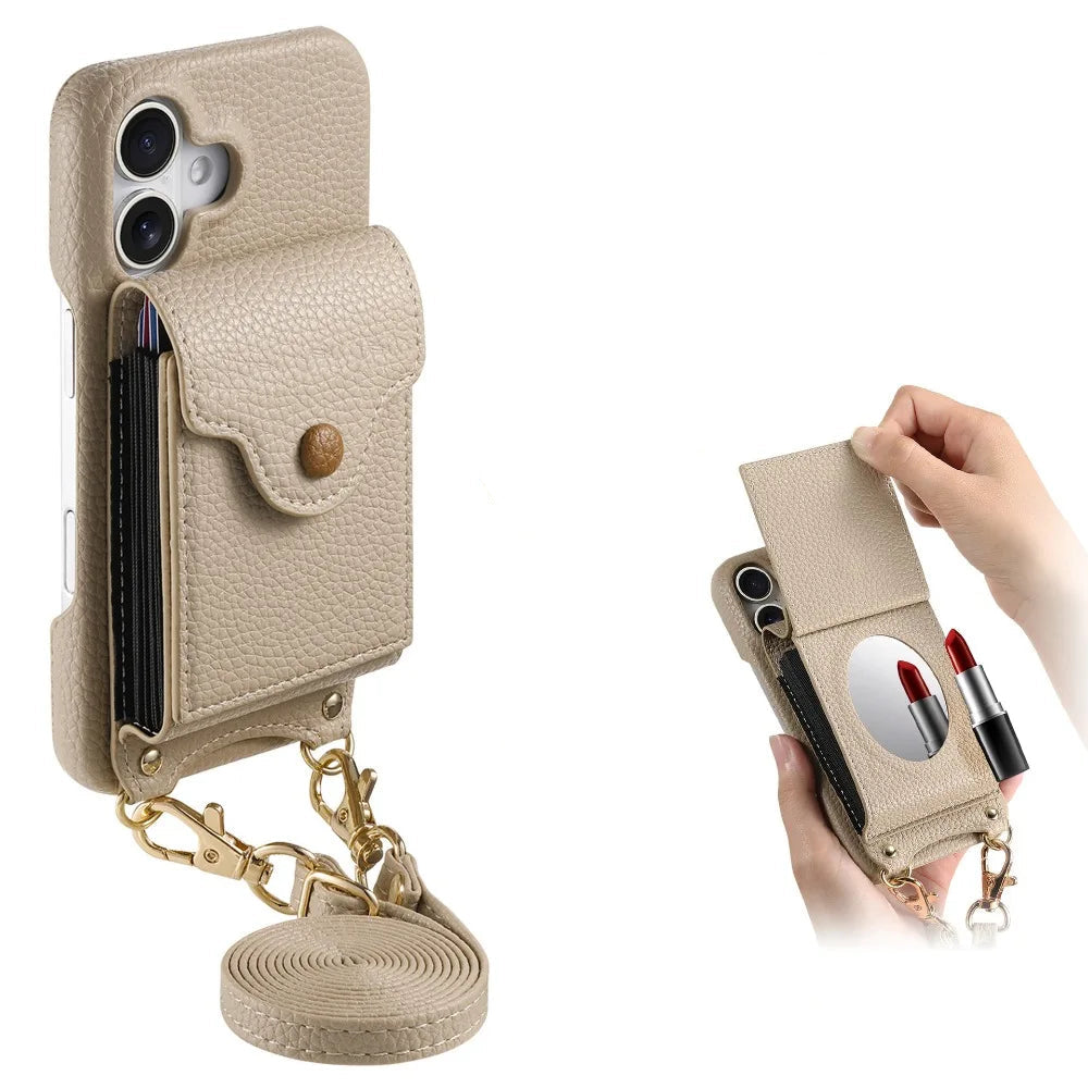 Crossbody Wallet Case with Mirror for iPhone 16