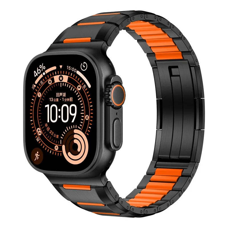 Steel and Fluororubber Segmented Bracelet Band with Removable Links for Apple Watch