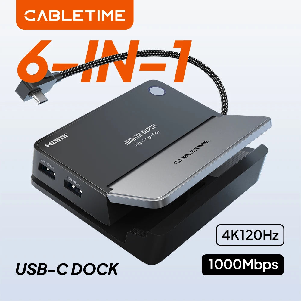 CABLETIME 6-in-1  4K 120Hz USB-C Docking Station