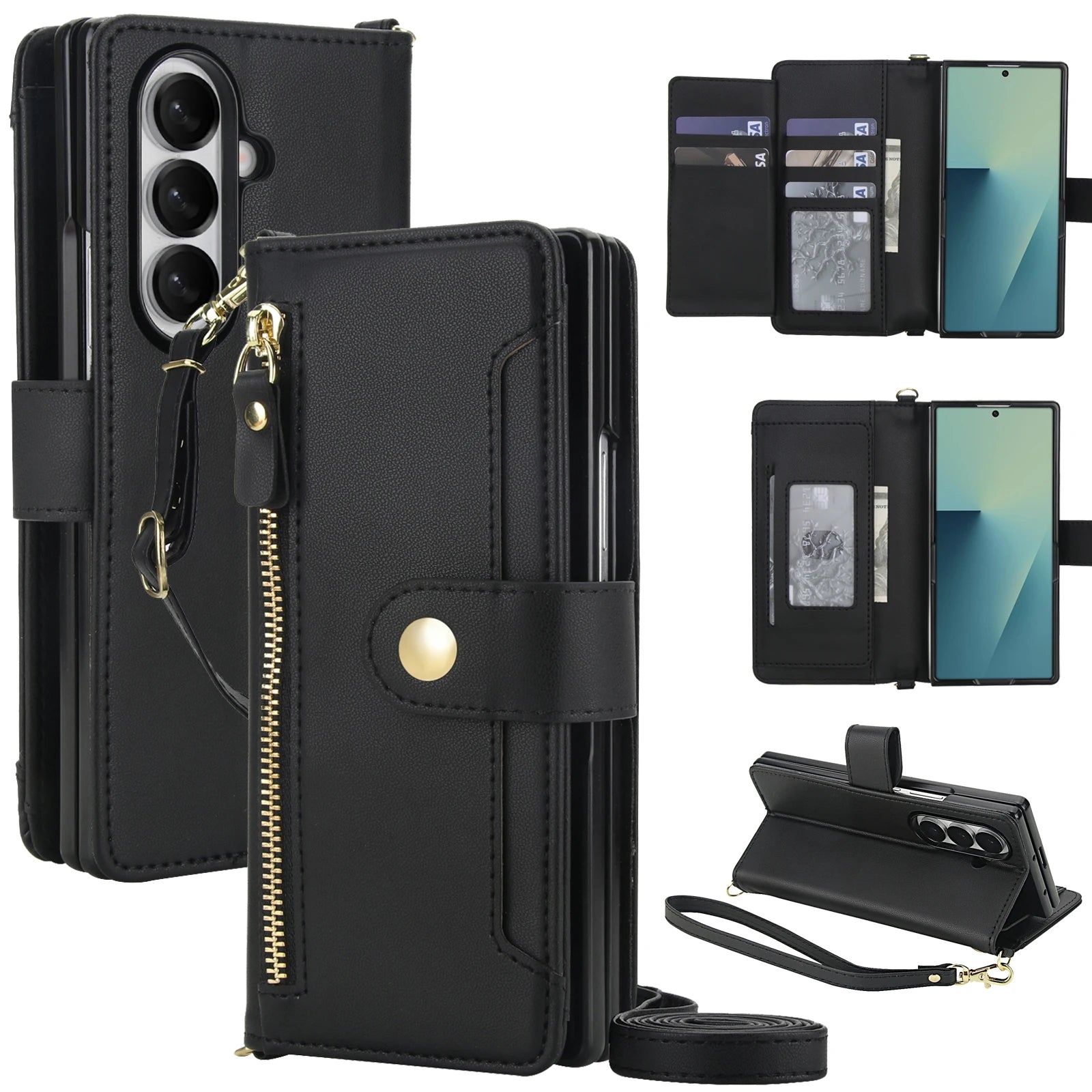 Shockproof Zipper Wallet Folio with Kickstand for Samsung Galaxy Z Fold 7