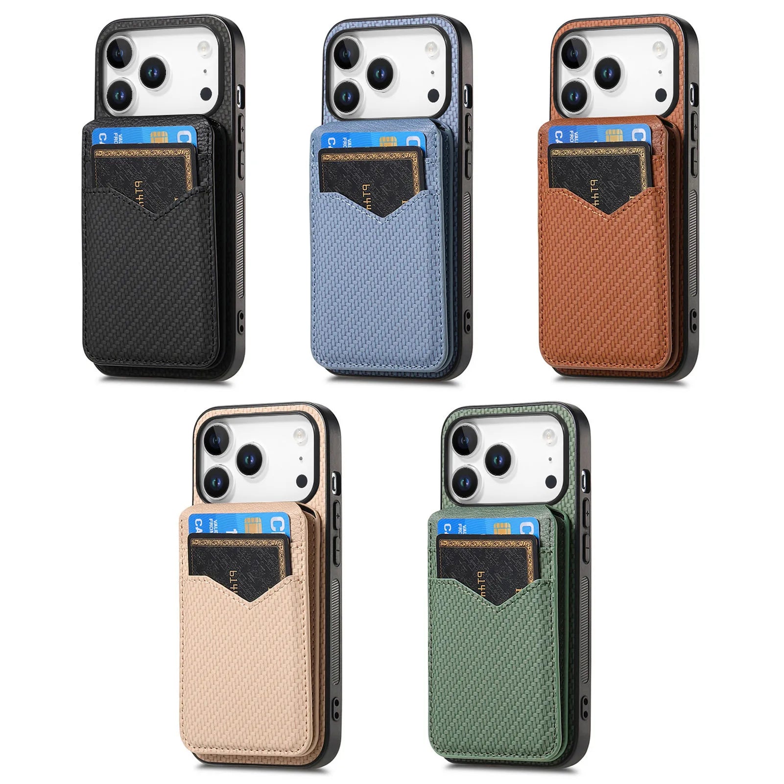 2-in-1 Detachable Carbon Fiber Pattern MagSafe Case with Flip Card Holder for iPhone 17 Series