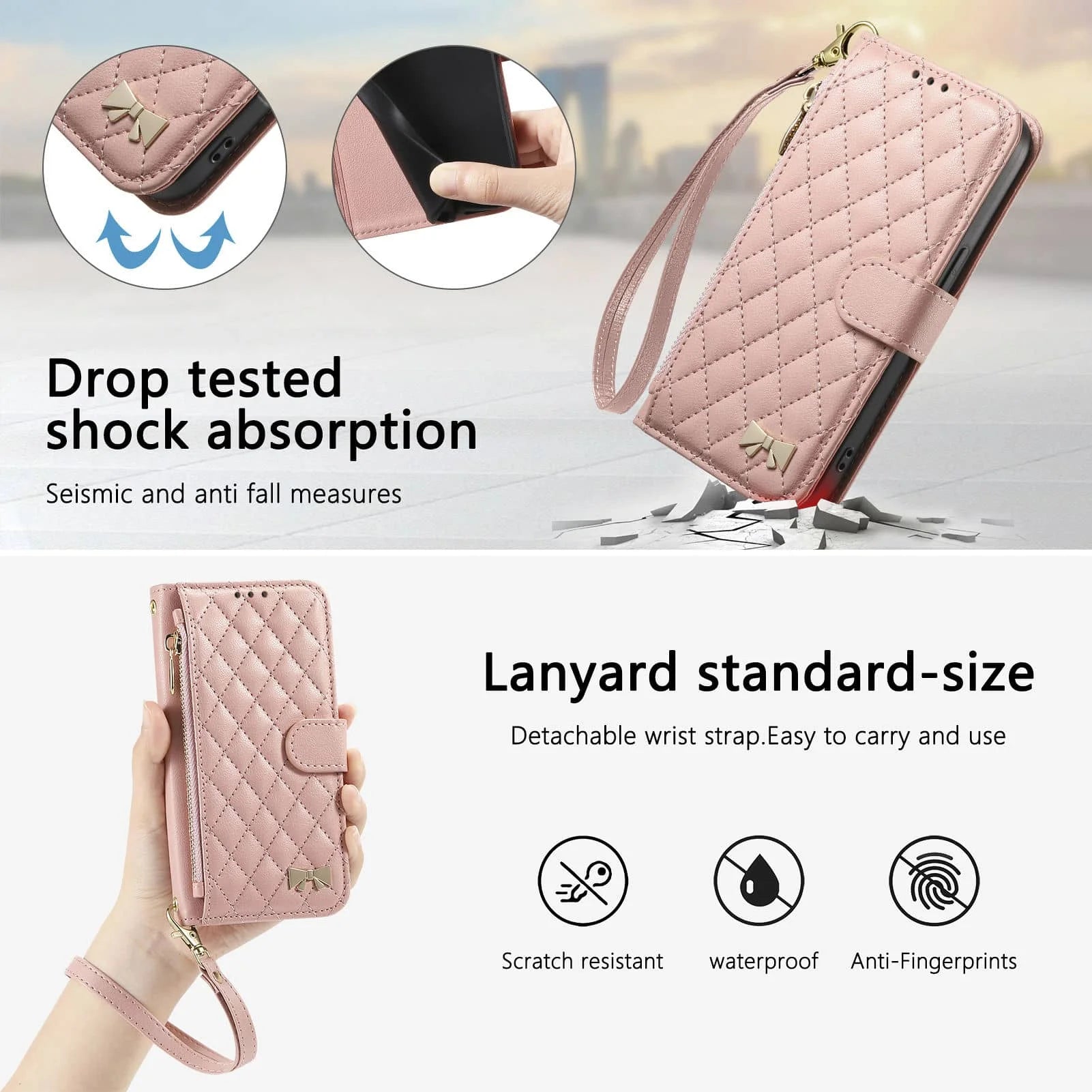 Crossbody Wallet Case Quilted Zip Pocket Card Holder for iPhone 17 Series