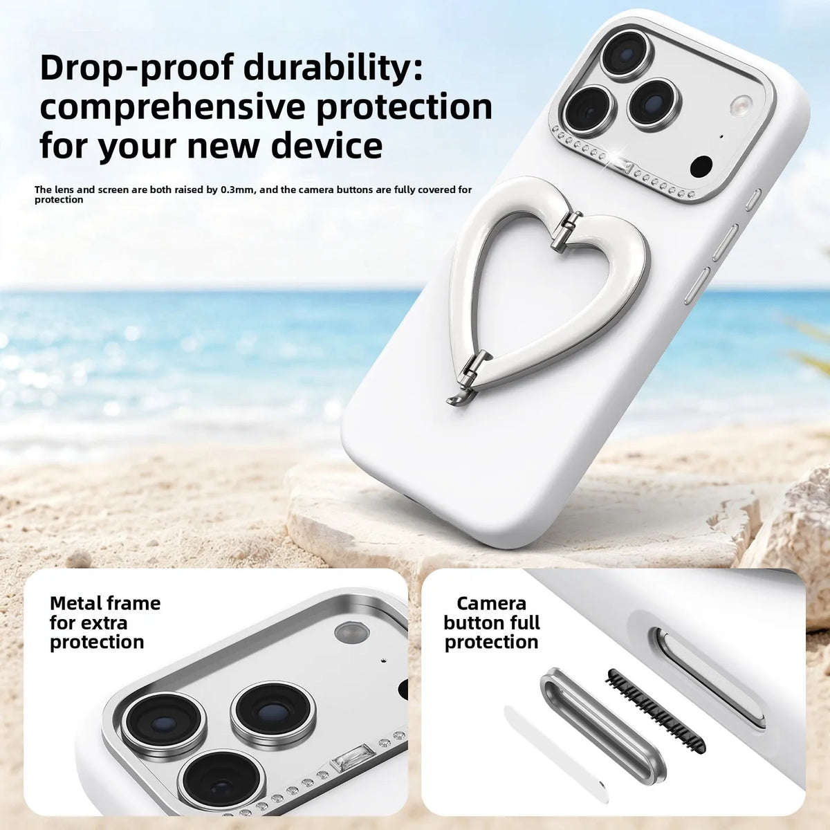 Liquid Silicone Heart-Shaped Kickstand Case with Camera Protection for iPhone 18 Series