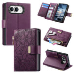 Embossed Leather Wallet Flip Case with Adjustable Stand for iPhone Duo