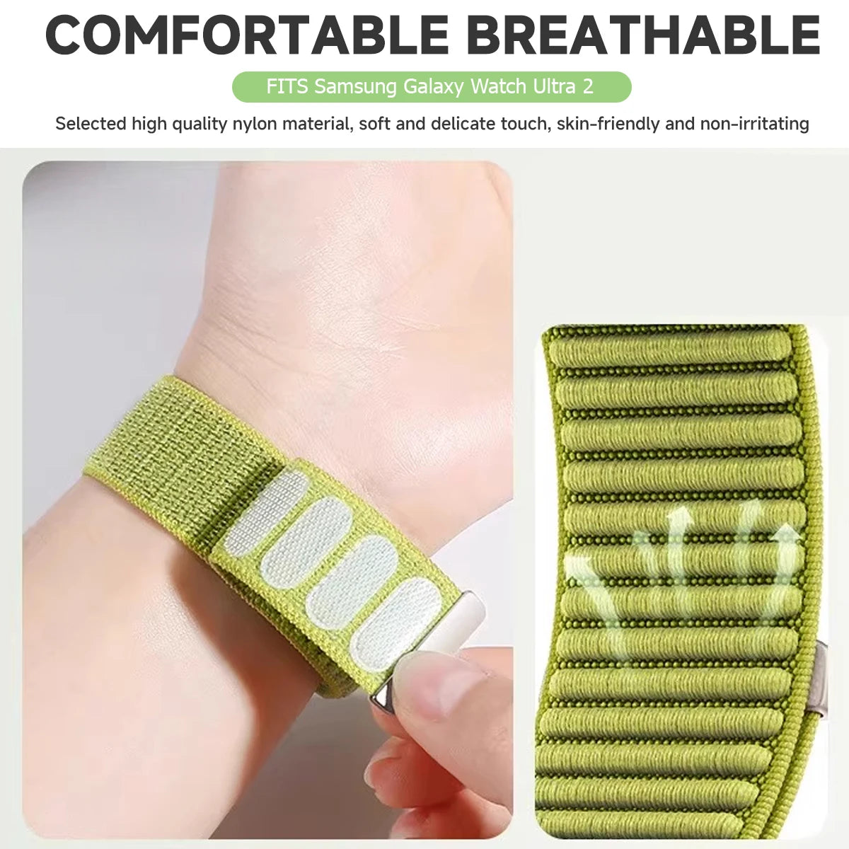 Breathable Nylon Watch Strap with Hook-and-Loop Fastener for Samsung Galaxy Watch Ultra 2