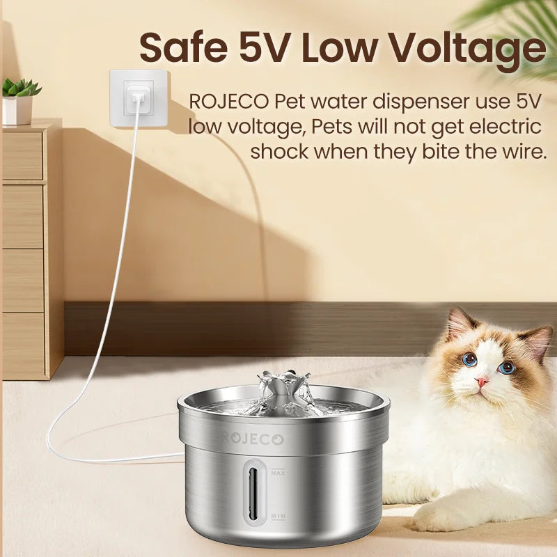 ROJECO Stainless Steel Double-Filtration Pet Water Fountain