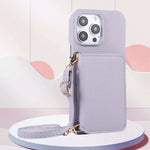 Crossbody Leather Case with Card Bag and Long Lanyard for iPhone 15 Series