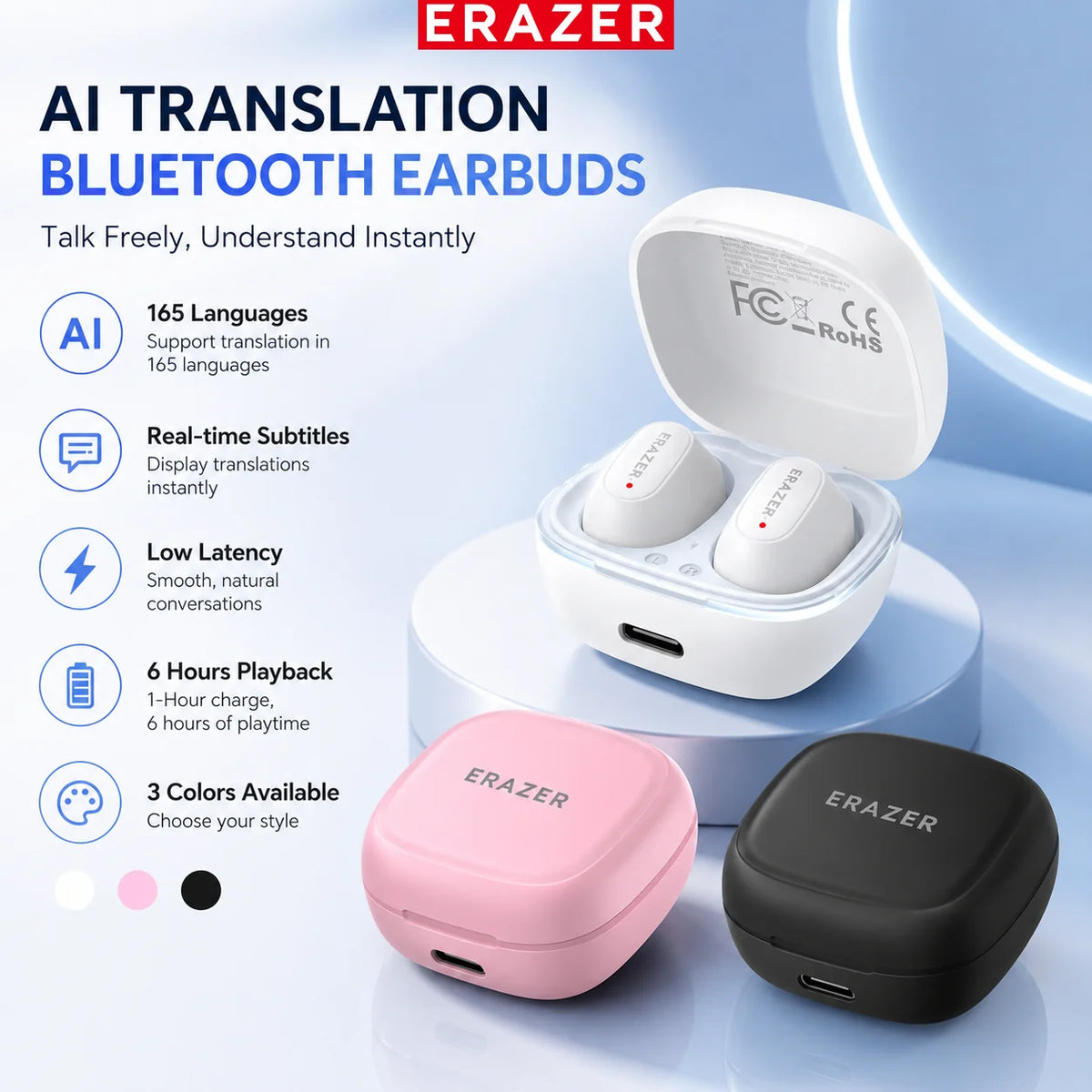 Erazer XF65 165-Language AI Translation Earbuds
