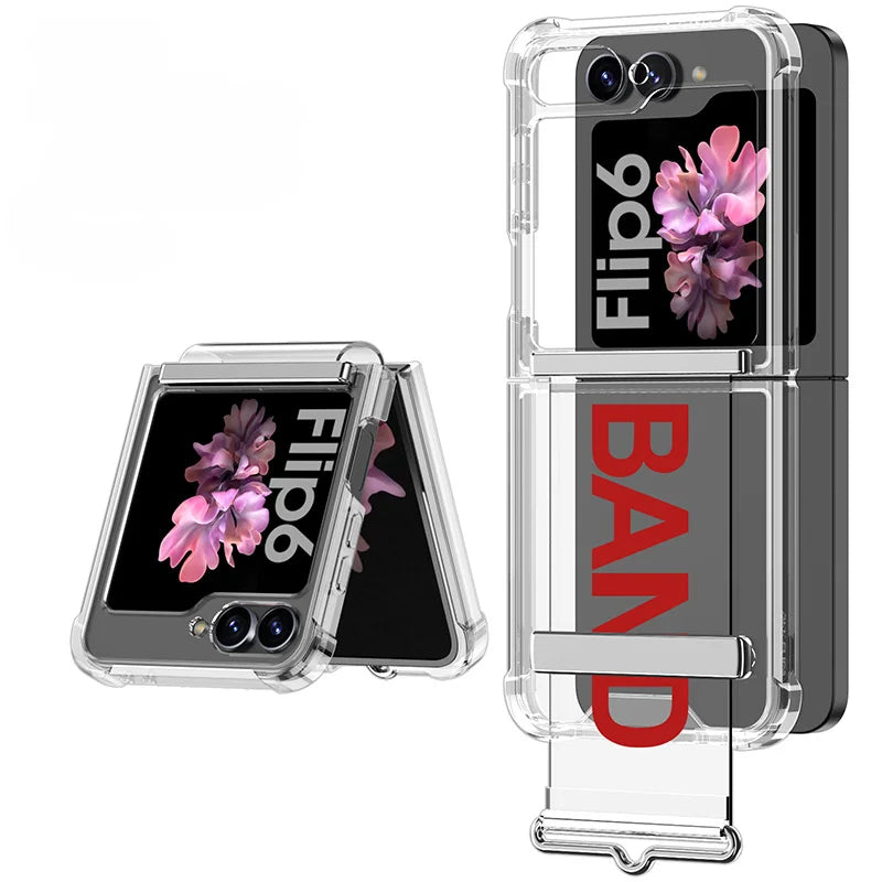 Transparent Hard Plastic Case with Wrist Strap & Bracket for Samsung Galaxy Z Flip 6