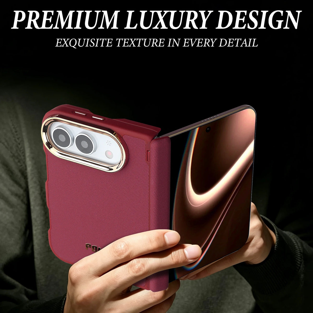 Textured Fabric Hinge Protection Case with MagSafe Attachment for iPhone Duo