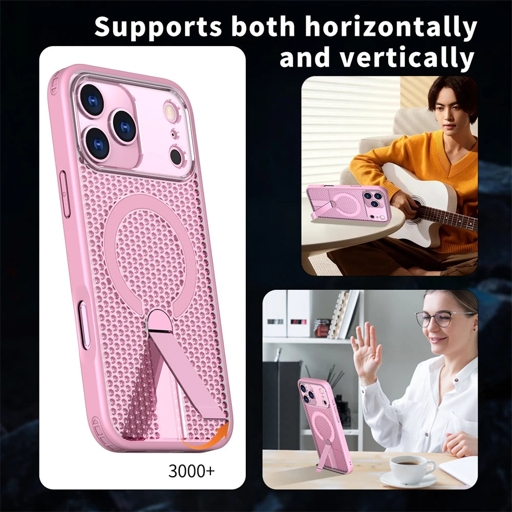 Honeycomb Mesh Cooling MagSafe Shockproof Armor Case with Alloy Bracket for iPhone 17 Series