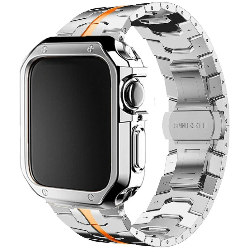 Stainless Steel Link Strap + TPU Case Combo for Apple Watch