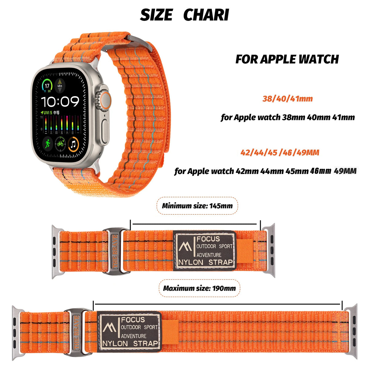 Quilted Nylon Trail Loop Band with Velcro Closure for Apple Watch