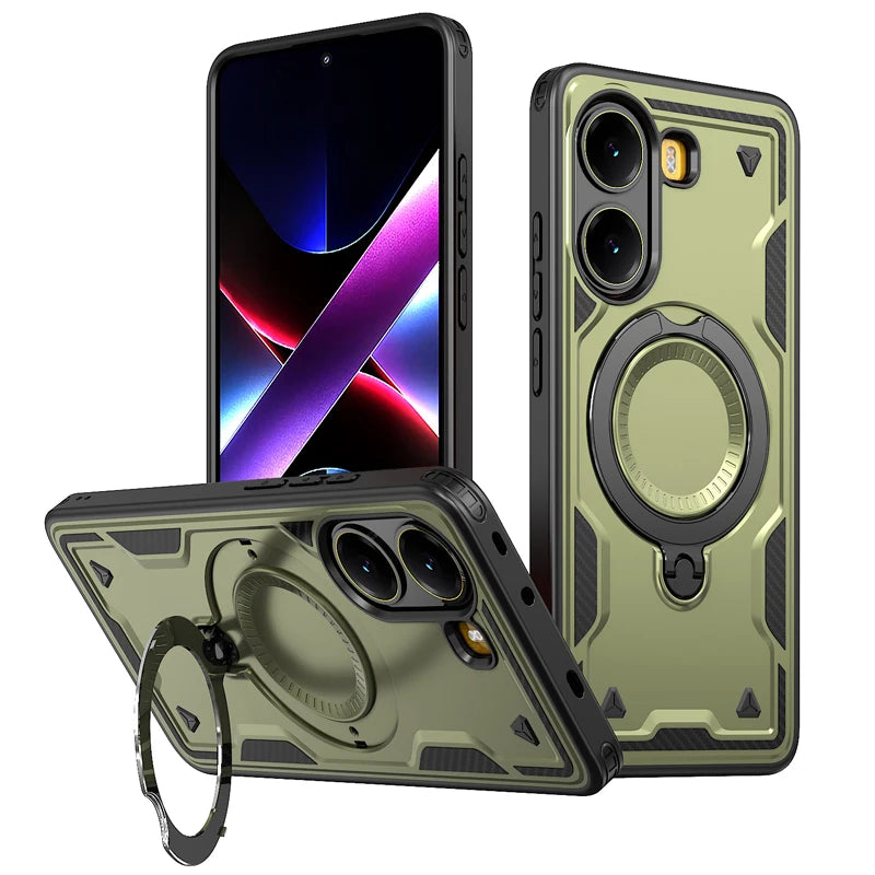 Shockproof Magnetic Hard PC + Soft TPU Case with Ring Stand for Xiaomi Redmi Turbo 4