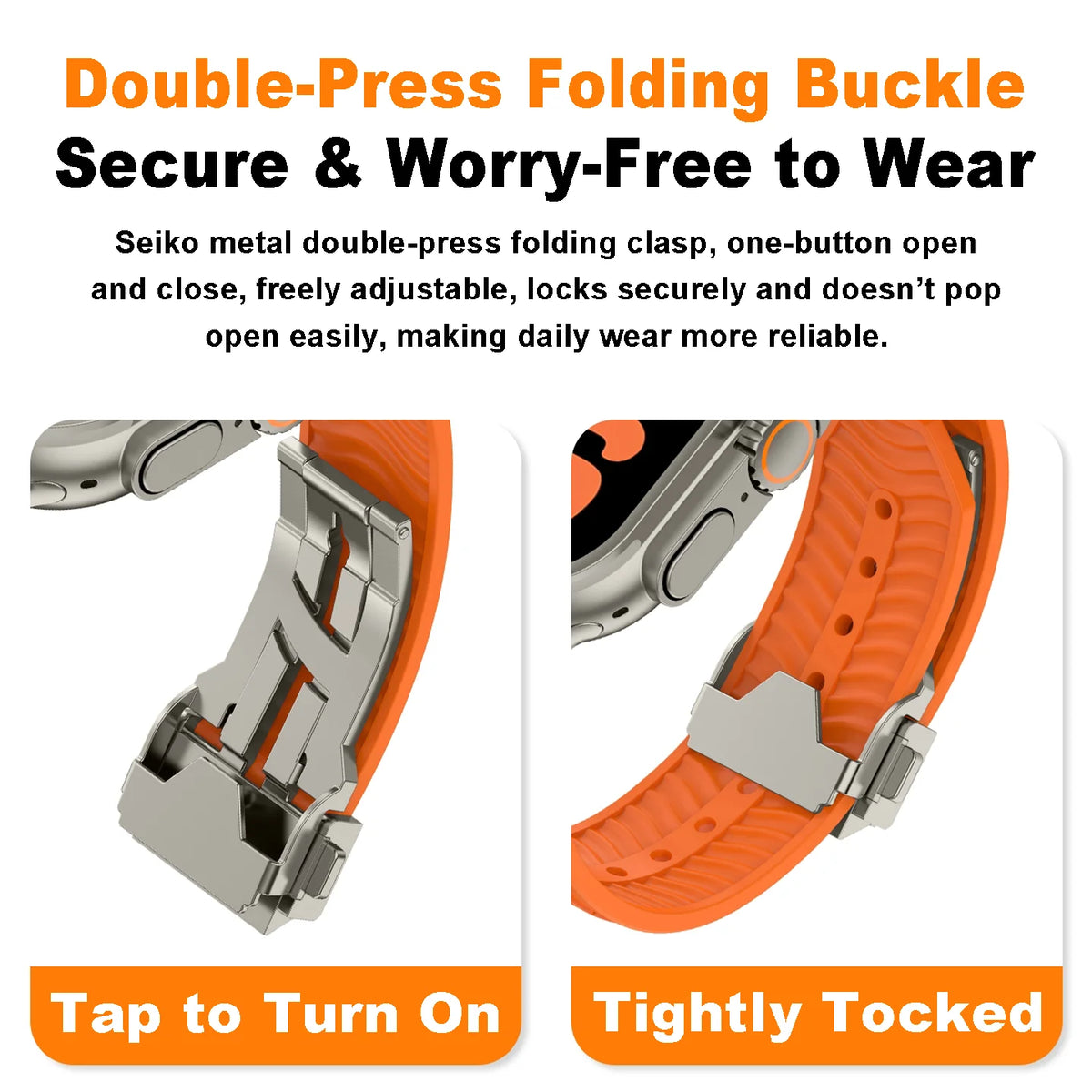 Fluororubber Sport Strap with Double-Press Clasp for Apple Watch