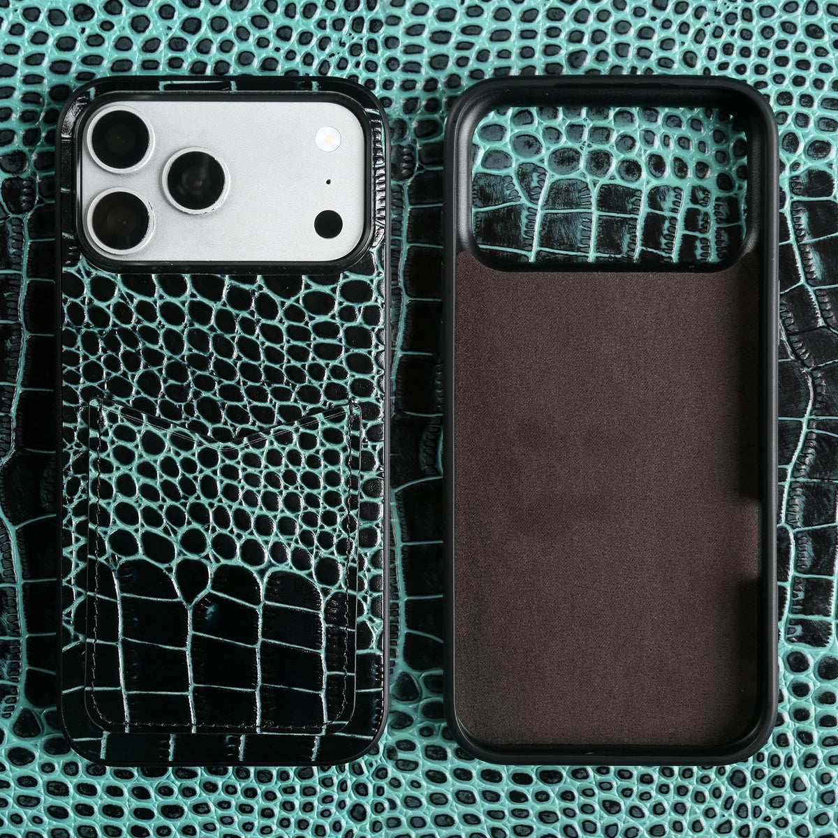 Genuine Leather Card Slot Case with Crocodile Pattern for iPhone 18 Series