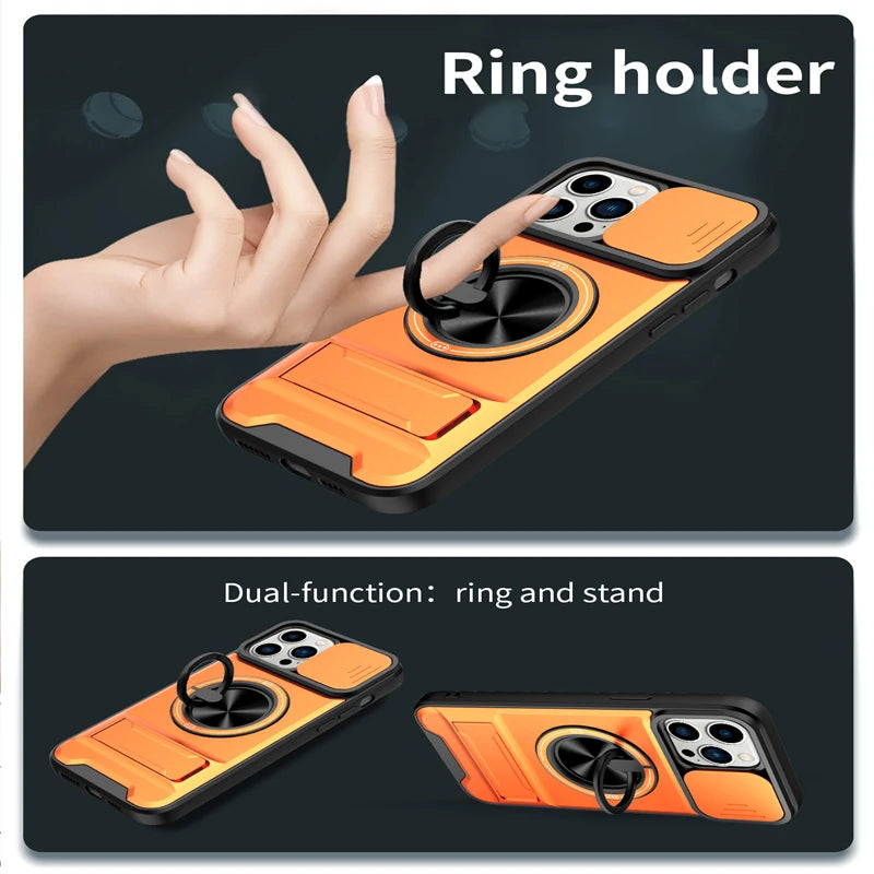 MagSafe Compatible Case for iPhone 15 Series with Rotating Ring and Camera Cover