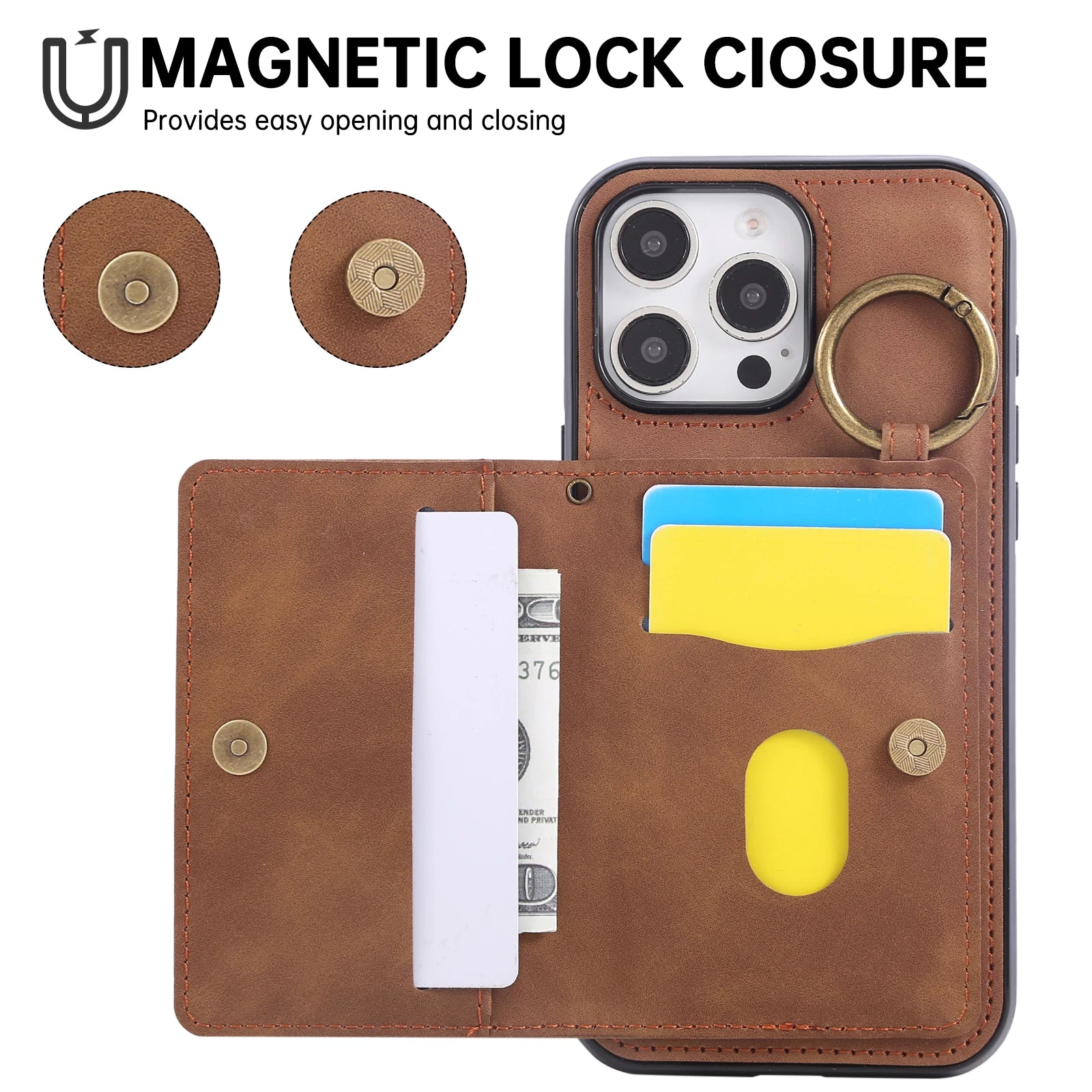Crossbody Magnetic Leather Wallet Case for iPhone 15 Series