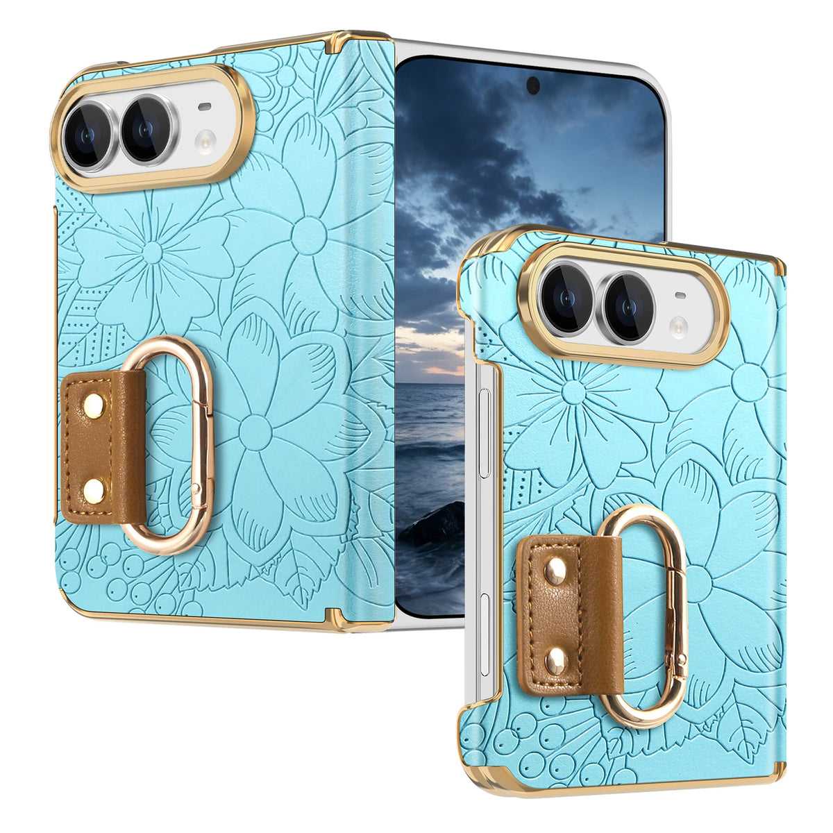 Embossed Leather Case with Carabiner Ring for iPhone Duo