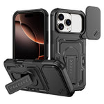 Rugged Phone Case with Sliding Lens Cover and Foldable Stand for iPhone 17 Series