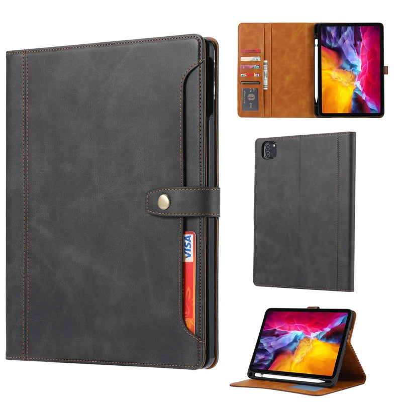 Leather Flip Case with Foldable Cover Stand for iPad Air (2024)