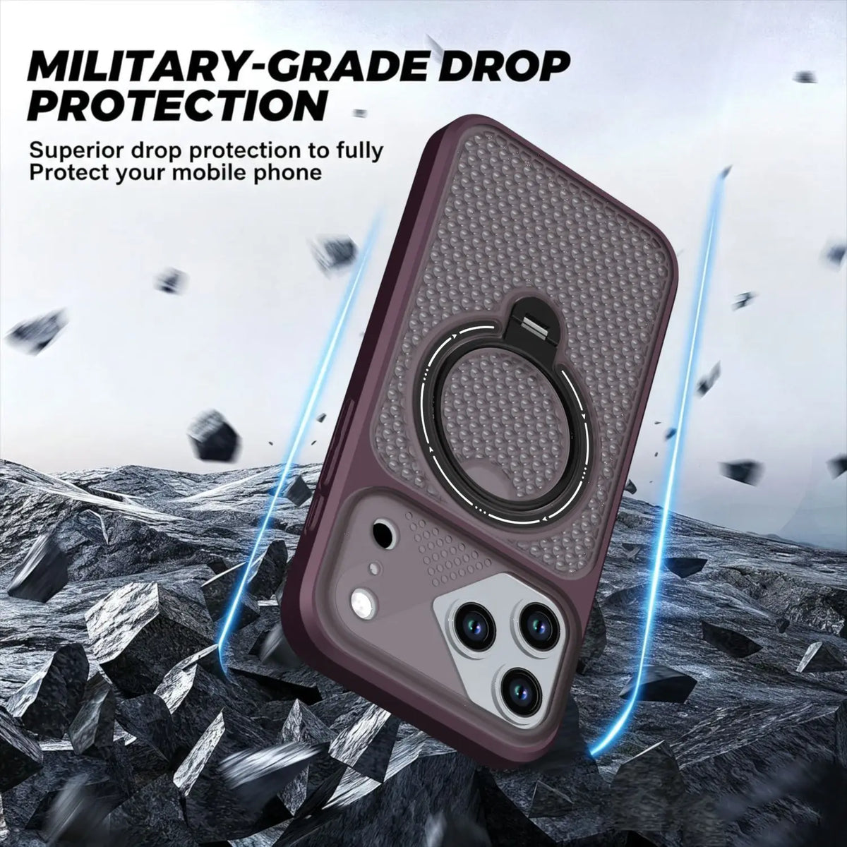 Shockproof MagSafe Case with 360° Rotating Ring Stand for iPhone 18 Series