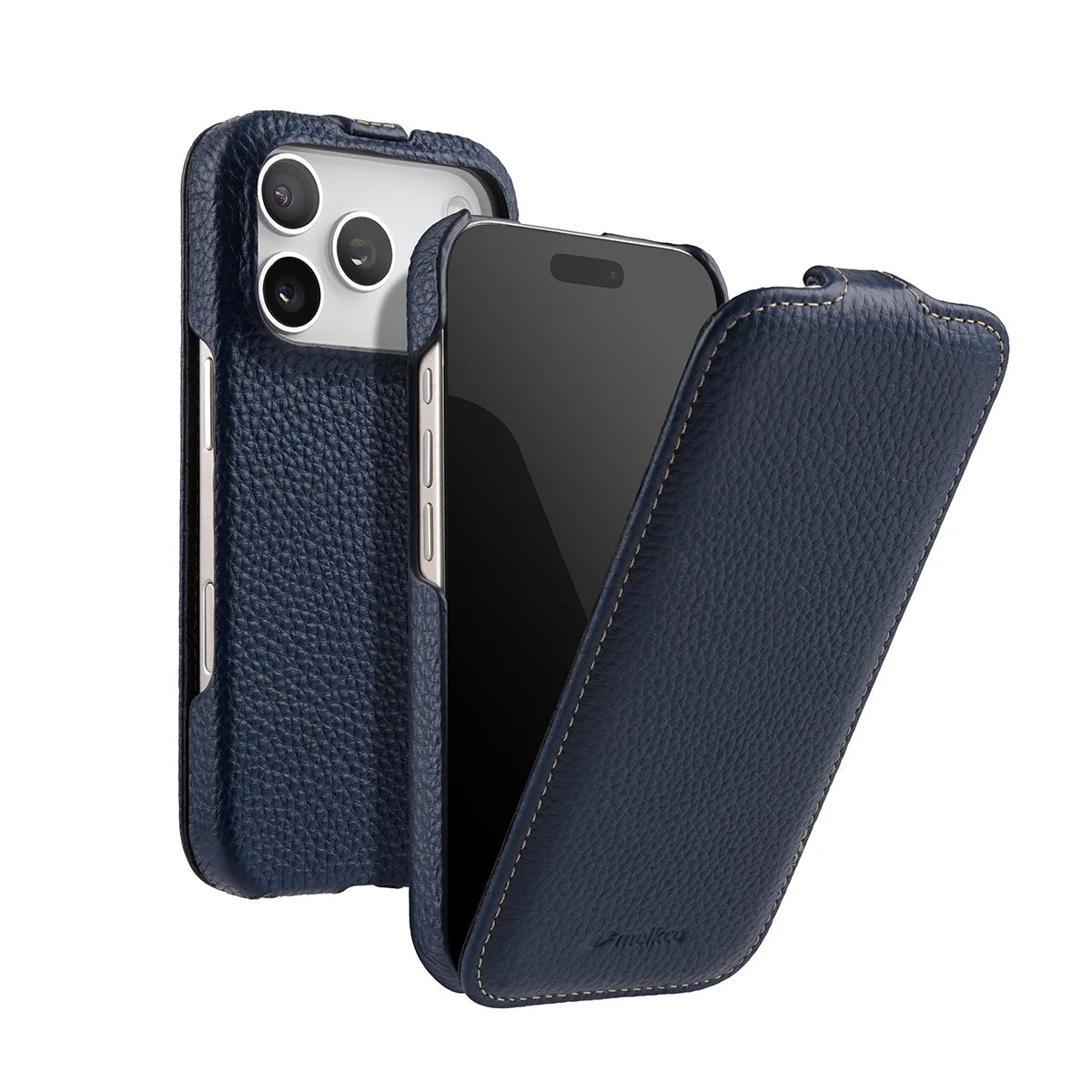 Vertical Flip Cowhide Leather MagSafe Case for iPhone 17 Series