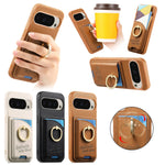 Google Pixel 9 Series Leather Wallet Case with Ring Holder and Kickstand