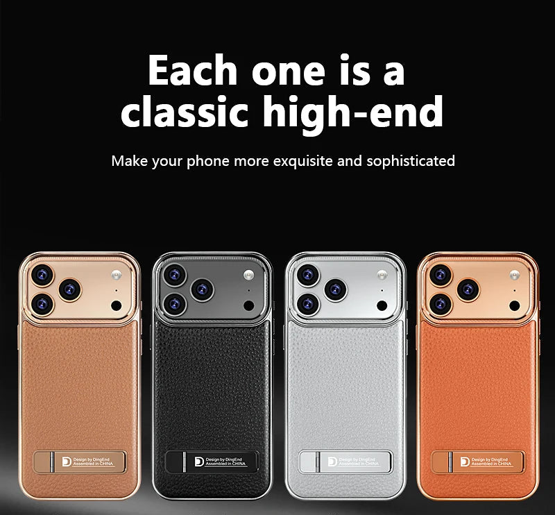 Premium Electroplated Leather Magsafe Case with Foldable Stand for iPhone 17 Series