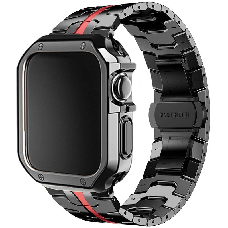 Stainless Steel Link Strap + TPU Case Combo for Apple Watch