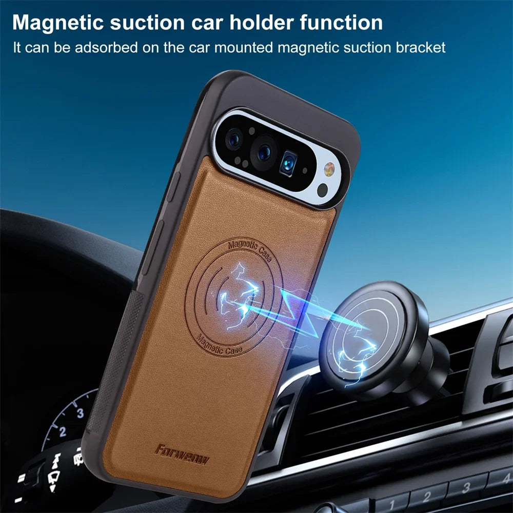 Google Pixel 9 Series PU Leather Magnetic Case with RFID Card Holder