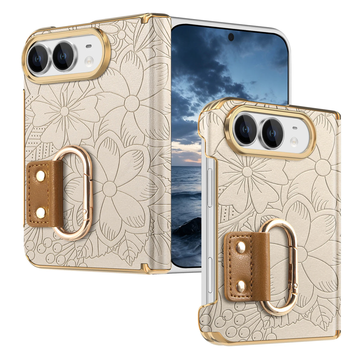 Embossed Leather Case with Carabiner Ring for iPhone Duo