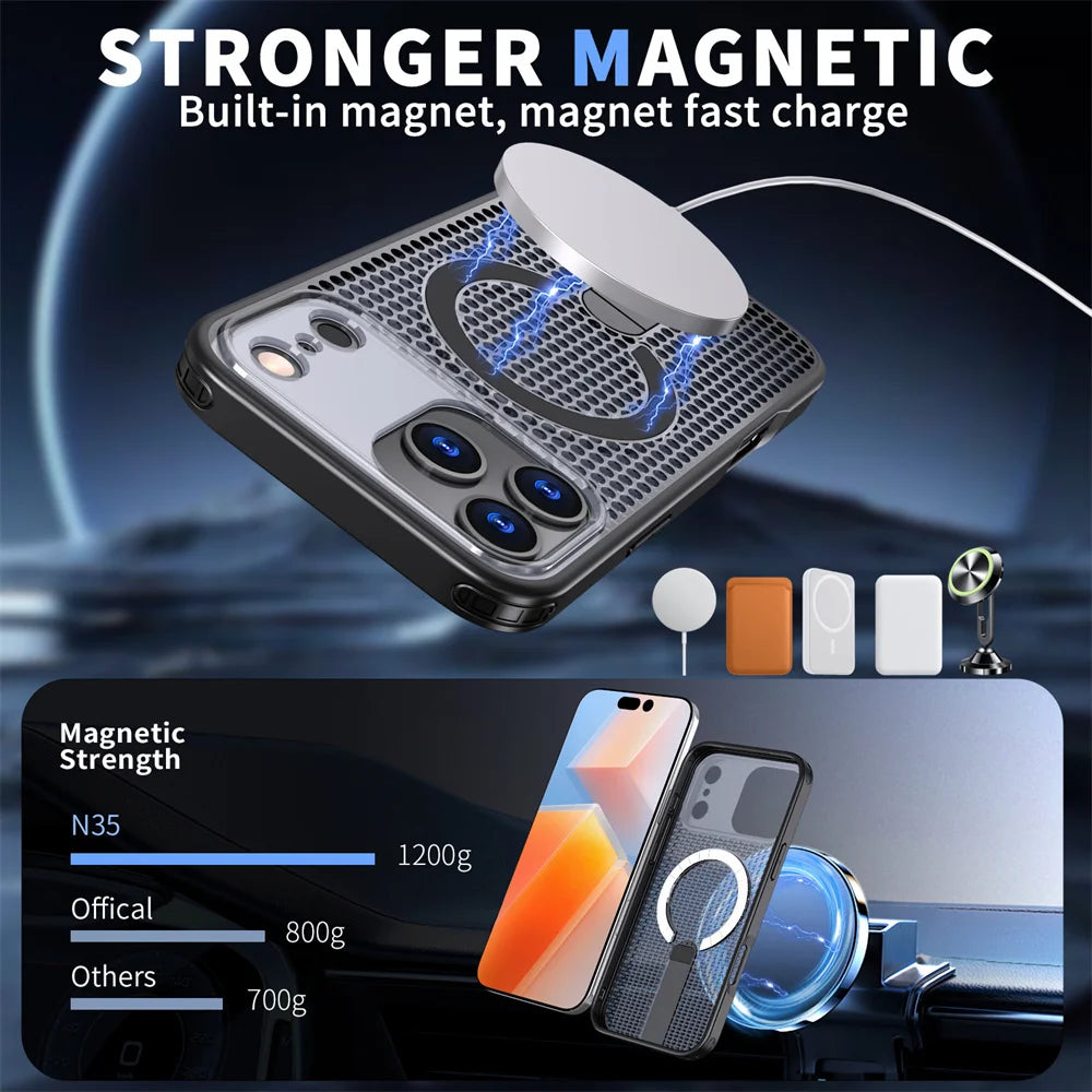 Heat Dissipation MagSafe Case with Foldable Stand for iPhone 17 Series
