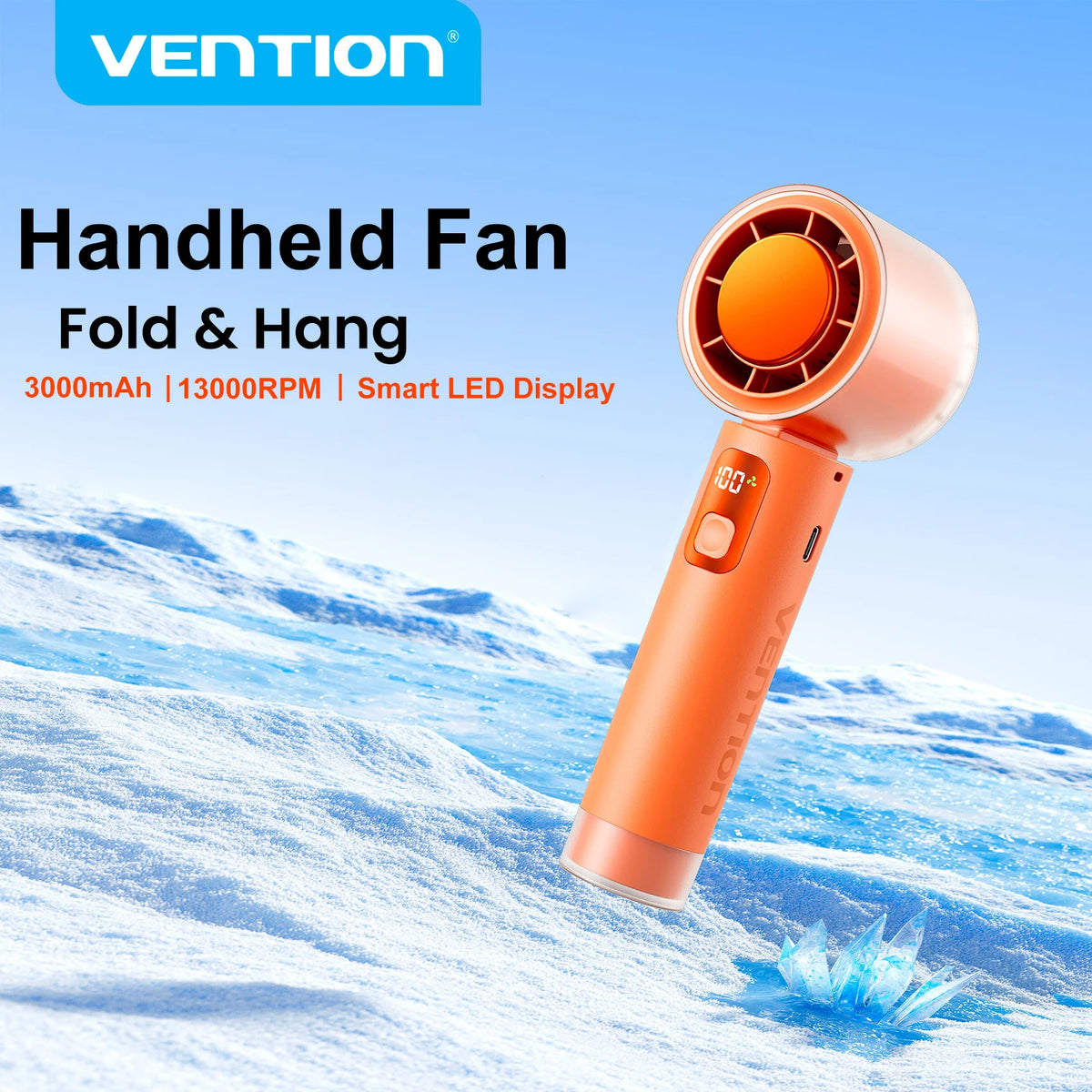 Vention Foldable Handheld Fan with LED Display and Lanyard