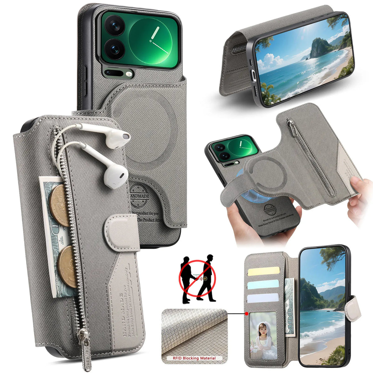 Shockproof Leather Detachable Magnetic Wallet Case with RFID Blocking for Xiaomi 17 Pro Max