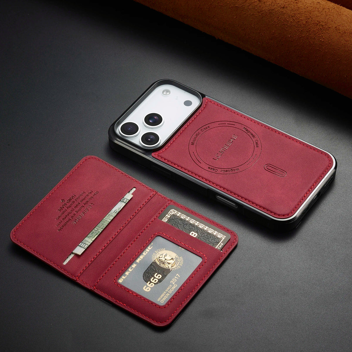 Premium Leather Detachable MagSafe Wallet Case with Dual Card Slots for iPhone 18 Series