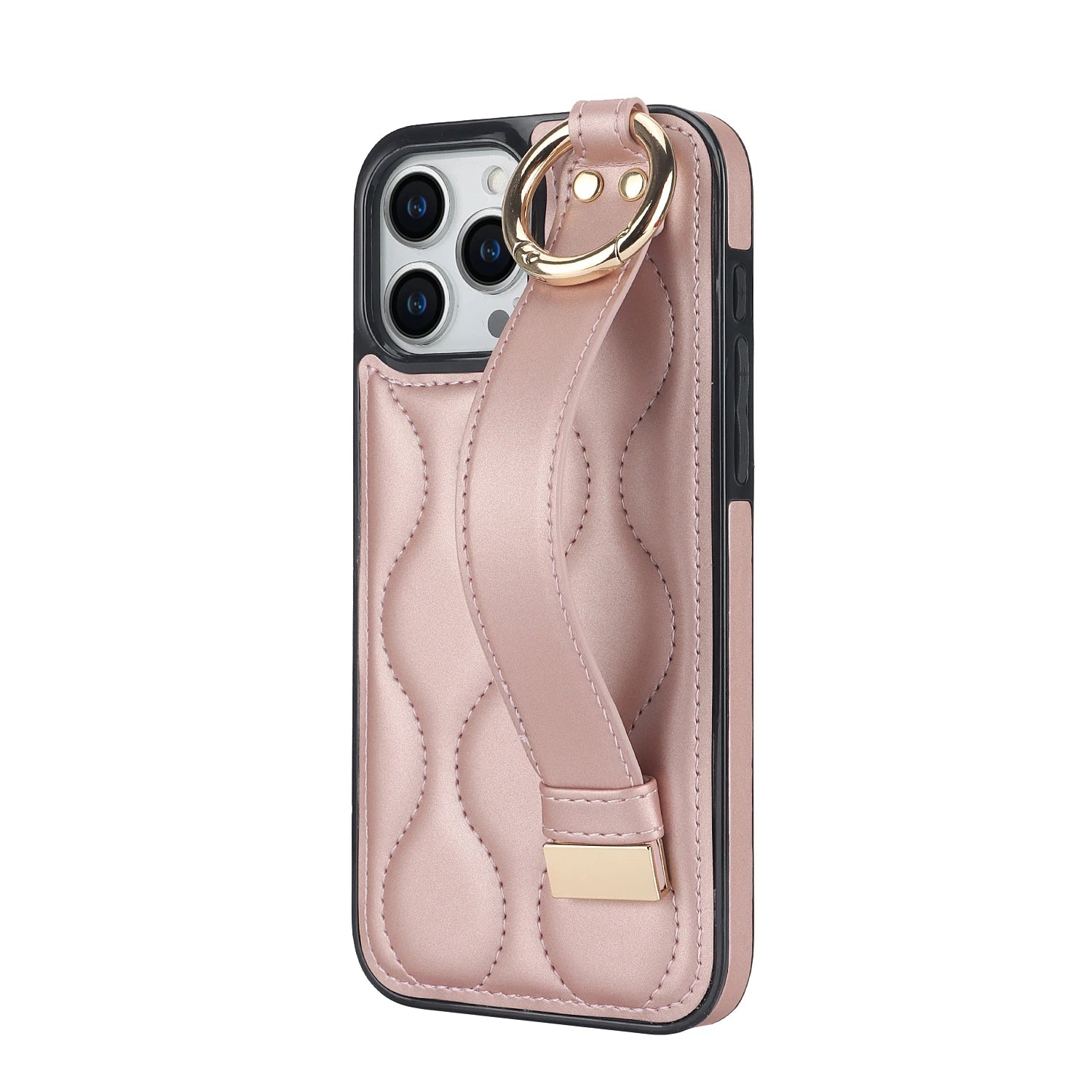 Shockproof Leather Phone Case with Wrist Strap & Ring for iPhone 15 Series
