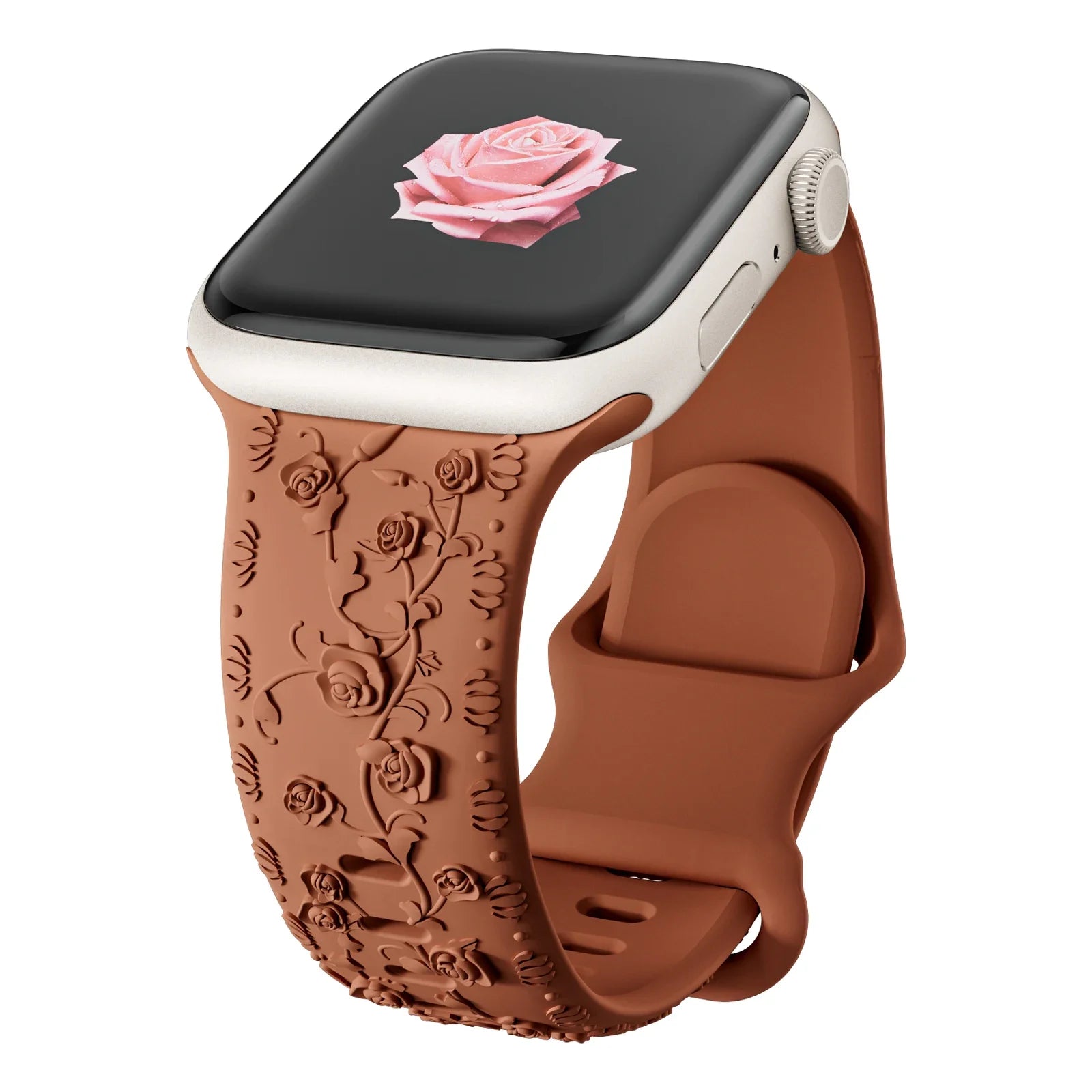Rose Floral Engraved Strap Replacement Band for Apple Watch