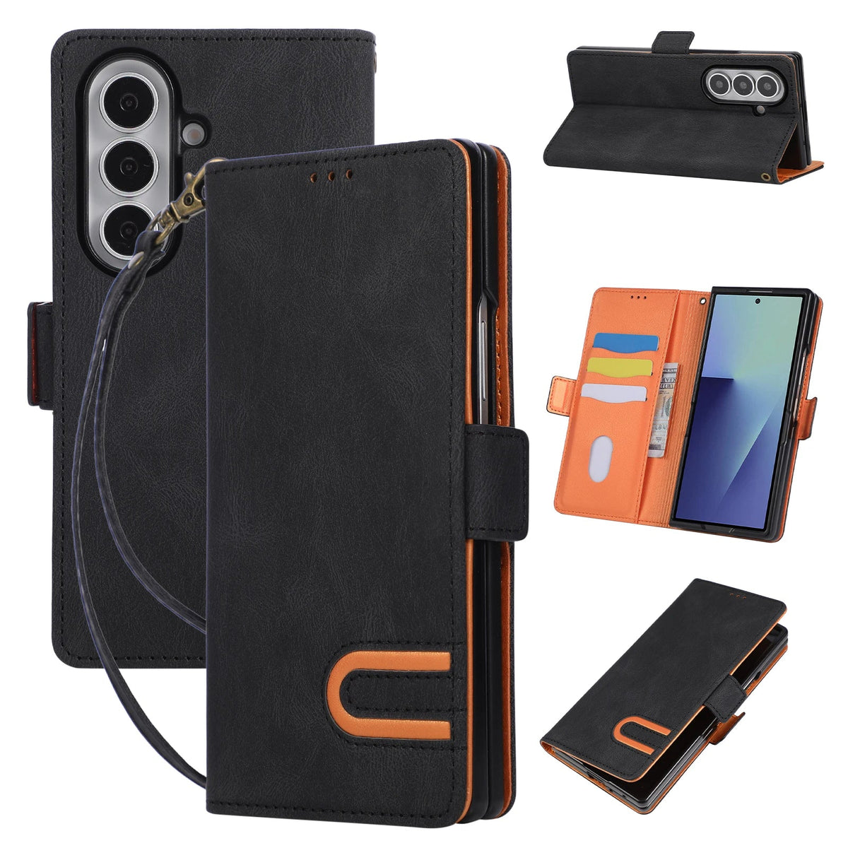 Leather Wallet Case with Built-In Stand and Strap for Samsung Galaxy Z Fold 8 Ultra