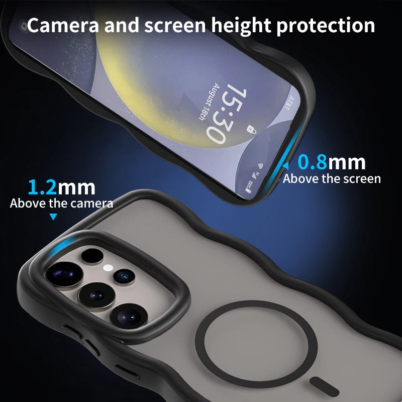 Luxury Wavy Frame Matte Translucent Magnetic Case for Samsung Galaxy S25 Series