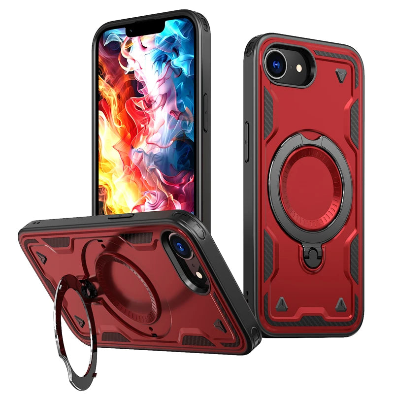 iPhone 16e Magnetic Hard PC + Soft TPU Case & Rotatable Ring Stand